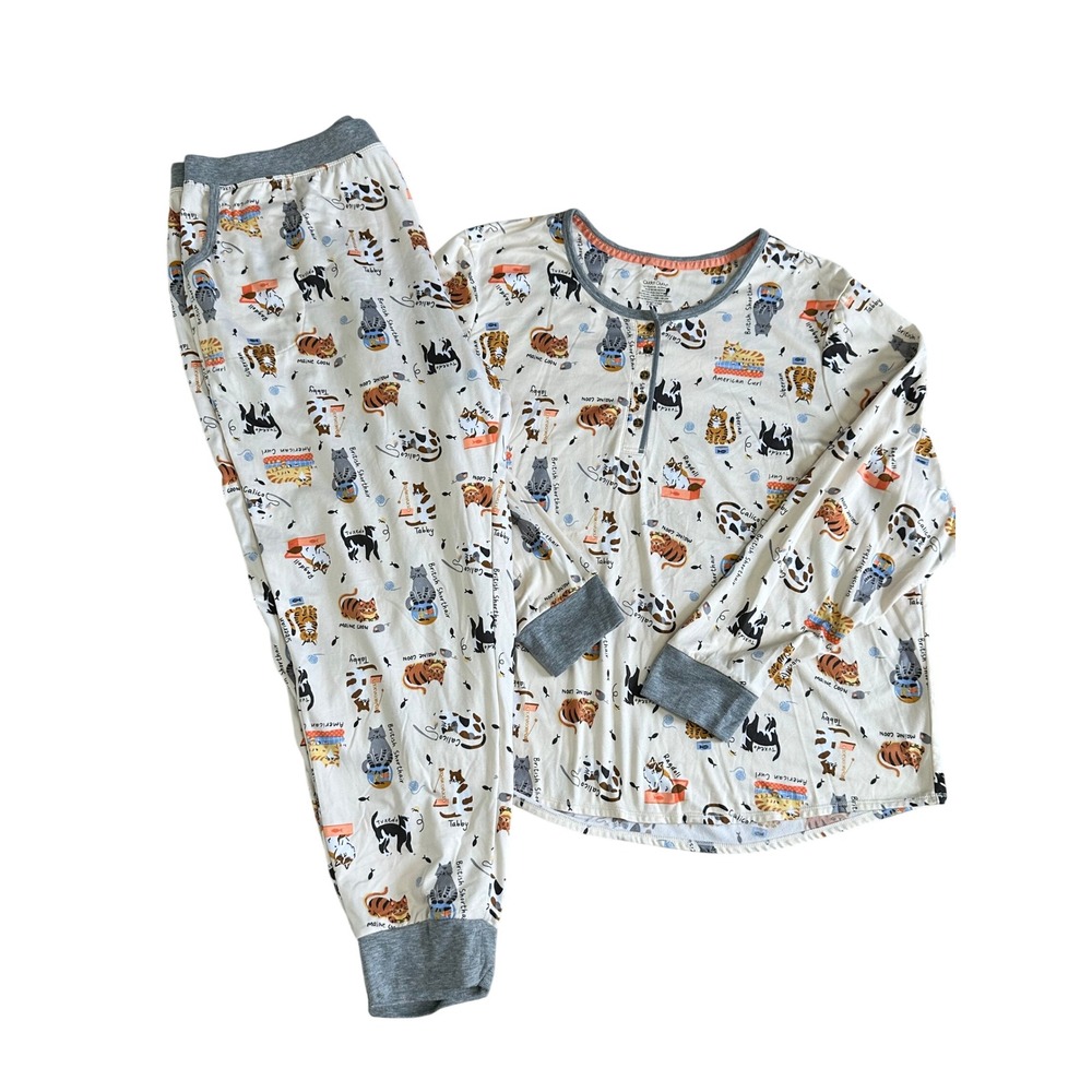 Cuddl Duds Pajama Set XXL Cream Cats Cat Breed Print Top Jogger Pants Fleece